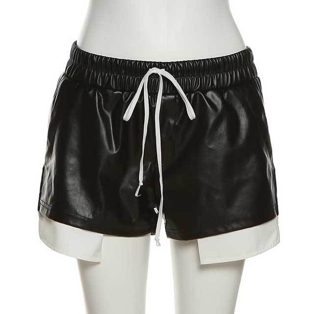 Drawstring Leather Biker Shorts