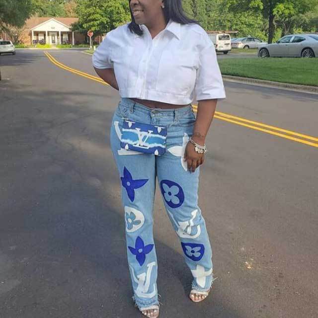 Letter Print High Waist Boyfriend Jeans
