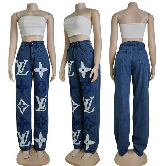 Letter Print High Waist Boyfriend Jeans