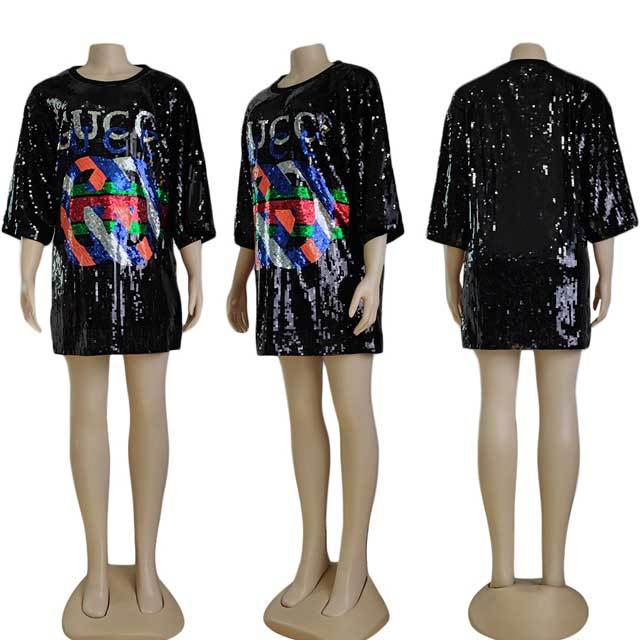 Letter Design Sequin Dress