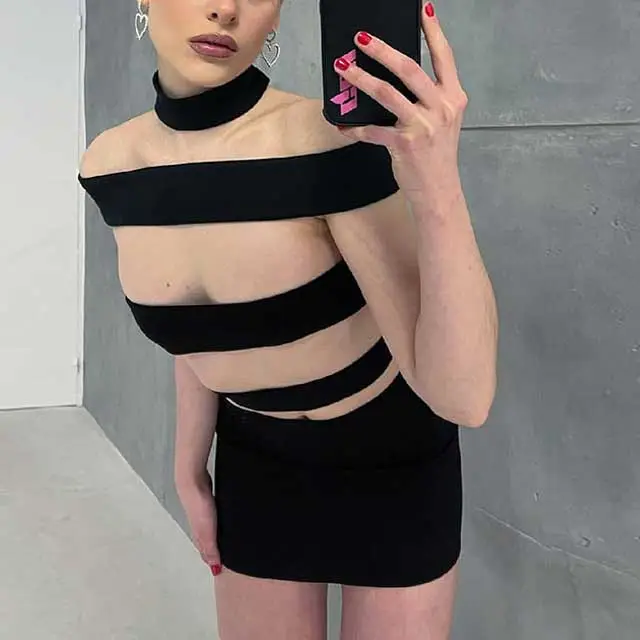 Hollow Out Choker Bandage Dress