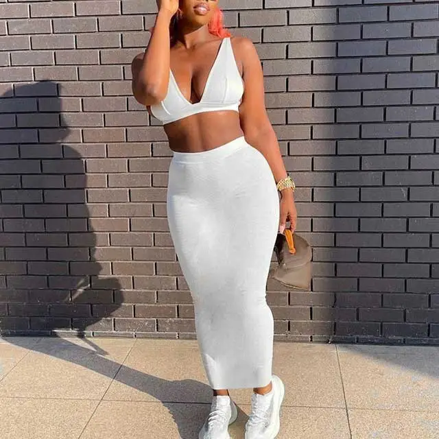 Ribbed Bra Top Maxi Skirt Set