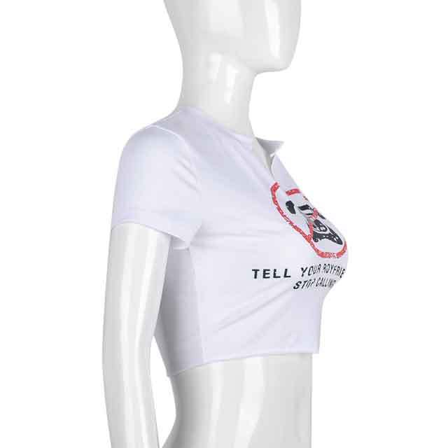 Split Out Printed Fitted Cropped Tops