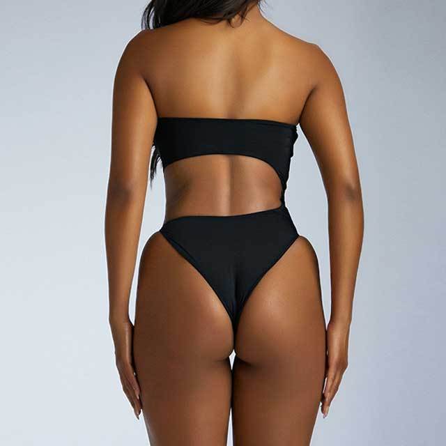 Strapless Patchwork Mesh One Piece Swimwear