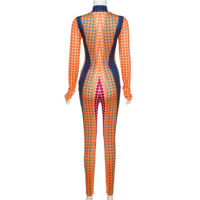 Long Sleeve Printed Bodycon Jumpsuit
