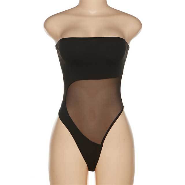 Strapless Patchwork Mesh One Piece Swimwear