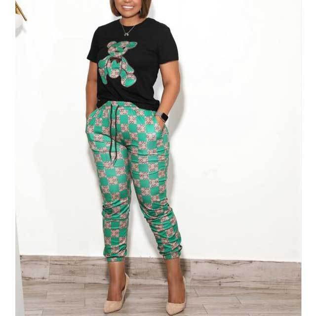 Bear Print Casual Pants Set