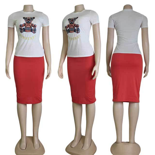 Bear Print Bodycon Skirt Set