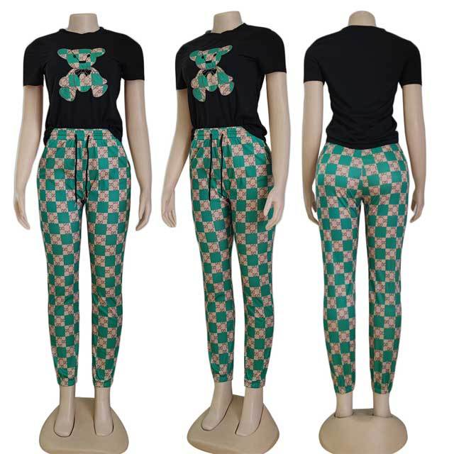 Bear Print Casual Pants Set