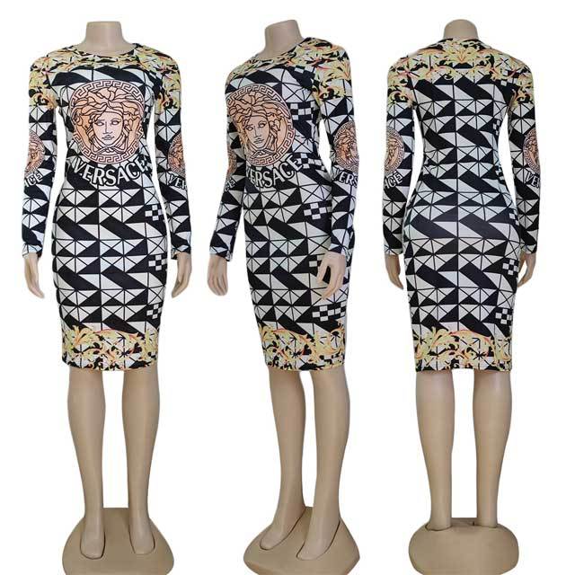 Plaid Print Long Sleeve Bodycon Dress