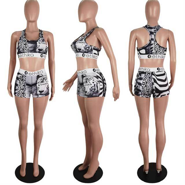 Letter Print Tank Top Fitness Short Set