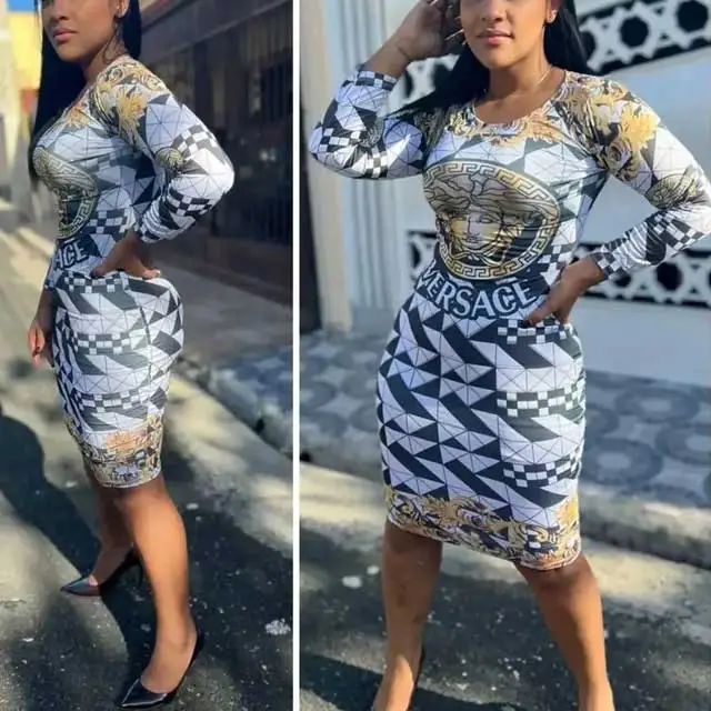Plaid Print Long Sleeve Bodycon Dress