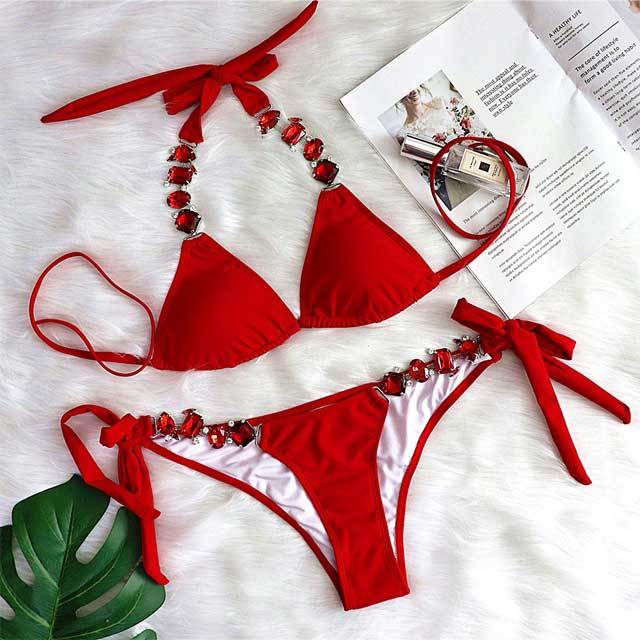 Diamonds Laced Up Swimwear Bikinis Set