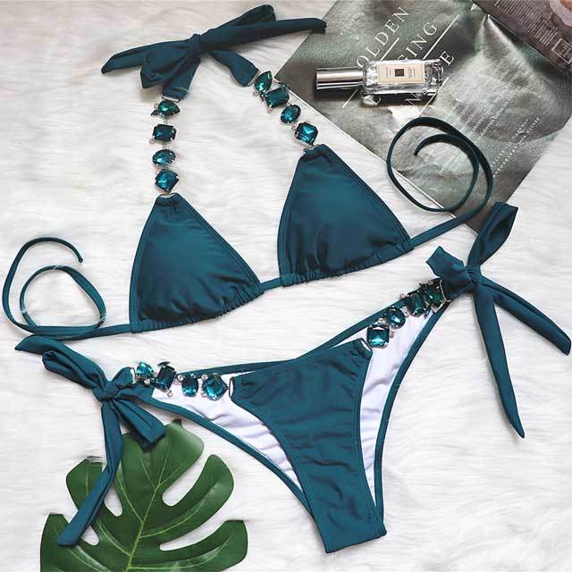 Diamonds Laced Up Swimwear Bikinis Set