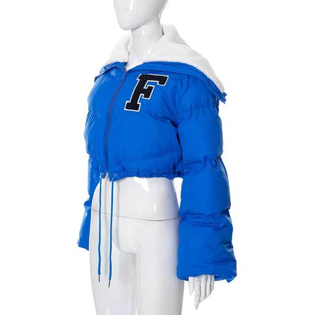 Embroidery Fuzzy Puffer Jacket