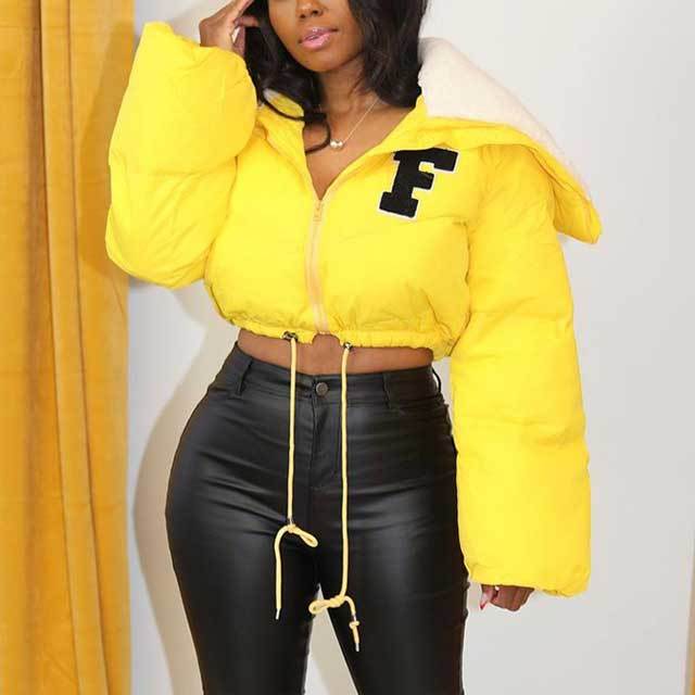 Embroidery Fuzzy Puffer Jacket