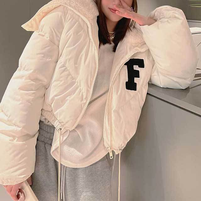 Embroidery Fuzzy Puffer Jacket