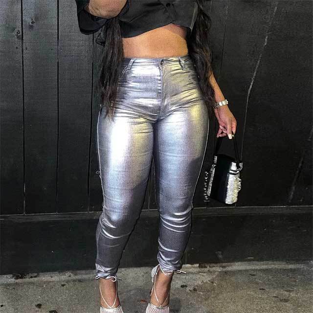 Skinny Metallic Casual Pants