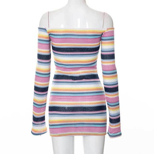 Off Shoulder Striped Bodycon Dress