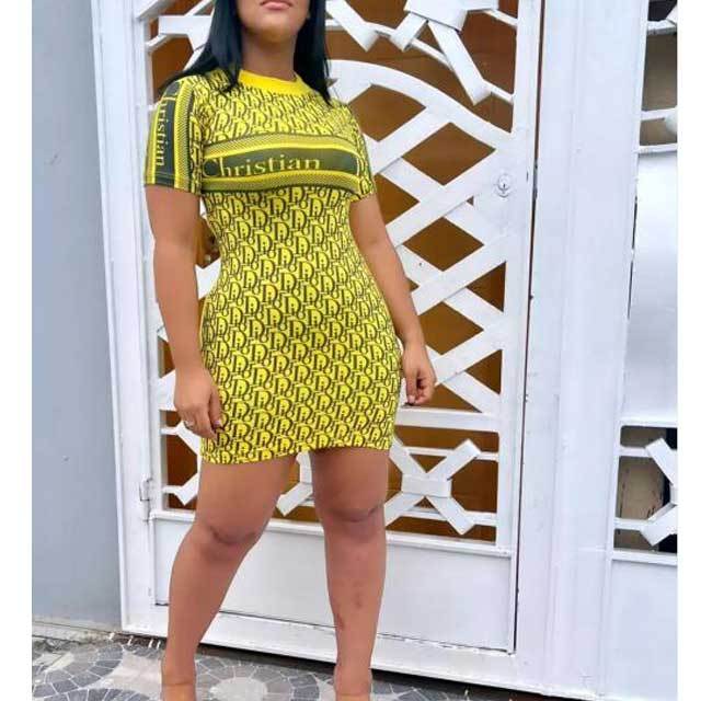 Printed Short Sleeve Bodycon Dress