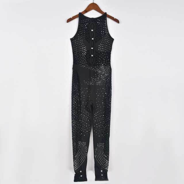 Rhinestones Mesh Hollow Out Jumpsuit