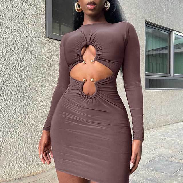 Hollow Out Long Sleeve Bodycon Dress