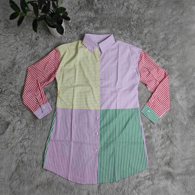 Color Block Striped Shirt Dress
