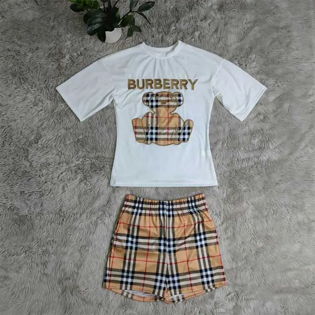 Letter Embroidery Plaid Two Piece Short Set