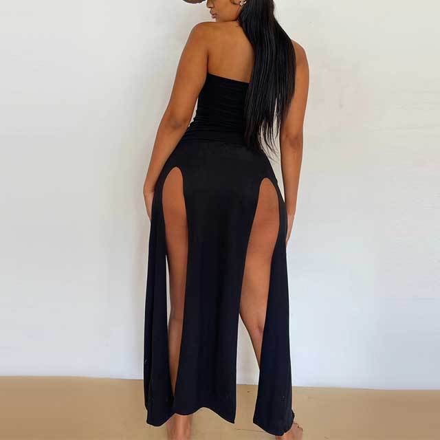 Rhinestones Slit Maxi Dress