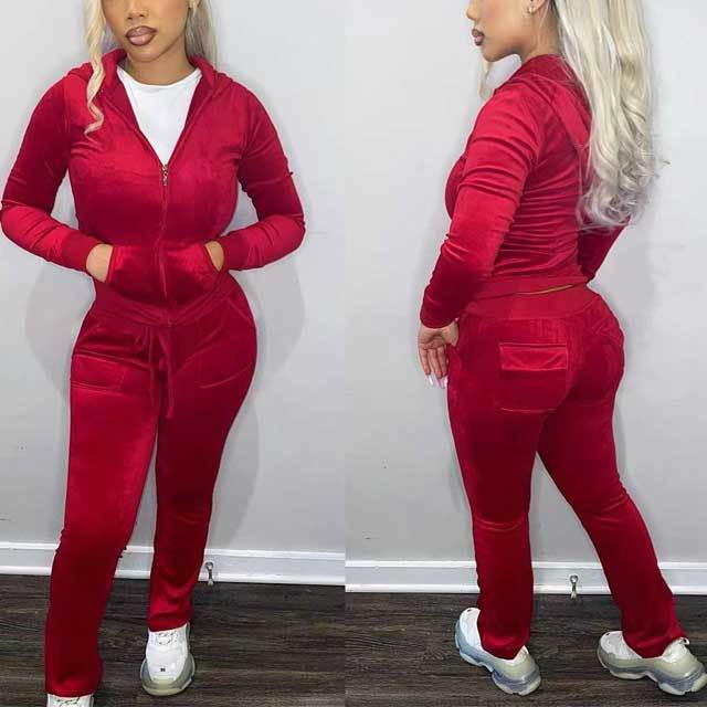 Velvet Hooded Jogging Suit