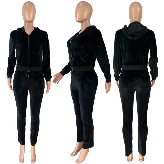 Velvet Hooded Jogging Suit