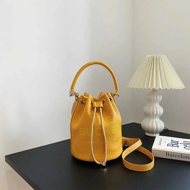 Leather Drawstring Bucket Bag