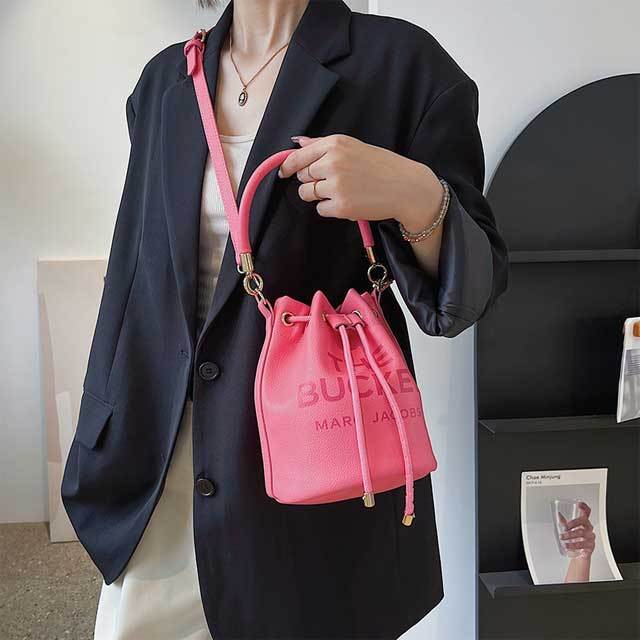Leather Drawstring Bucket Bag