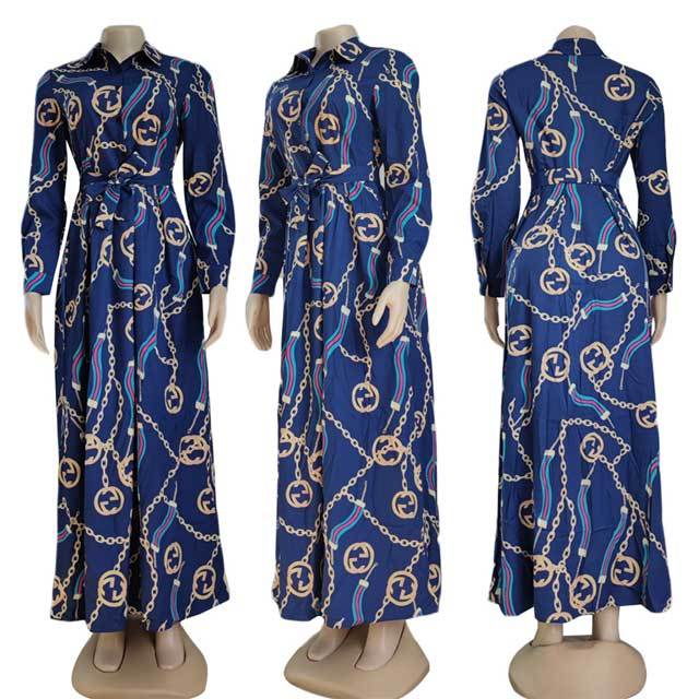 Printed Long Sleeve Swing Maxi Dress