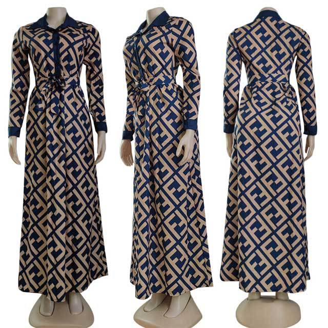Printed Long Sleeve Swing Maxi Dress