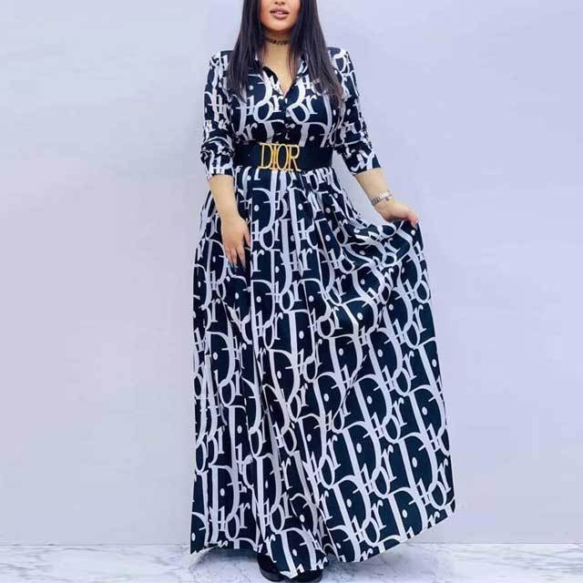 Printed Long Sleeve Swing Maxi Dress