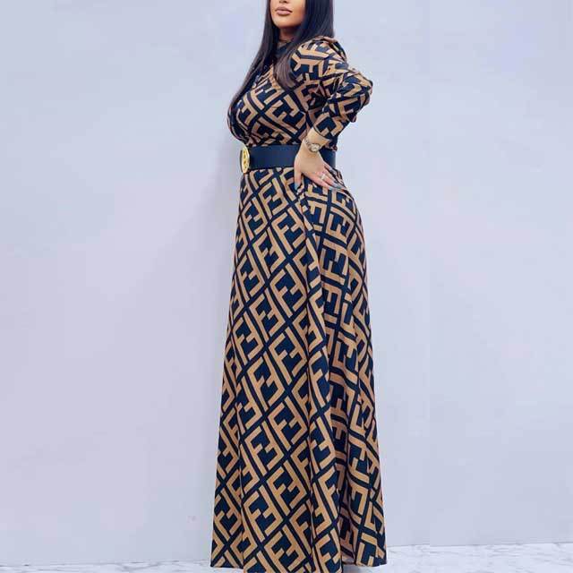 Printed Long Sleeve Swing Maxi Dress