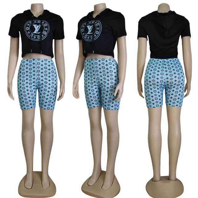 Letter Print Hooded Top Short Set
