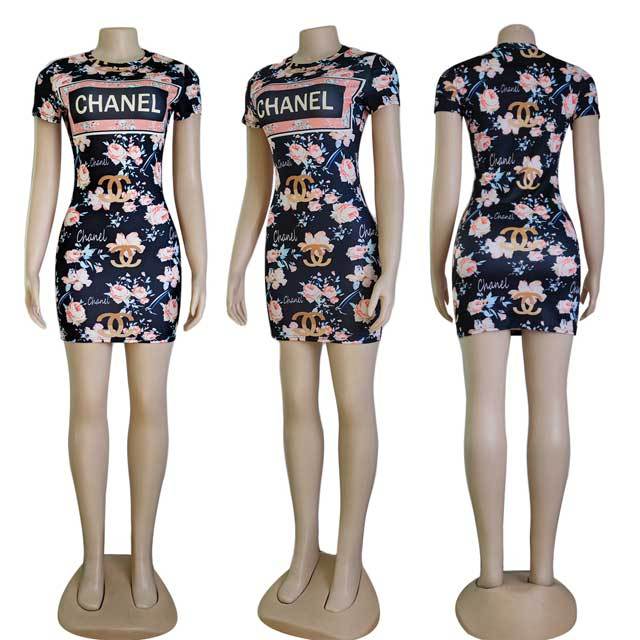 Short Sleeve Printed Bodycon Dress