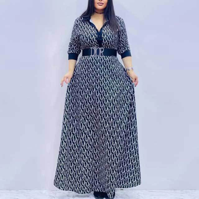 Printed Long Sleeve Swing Maxi Dress