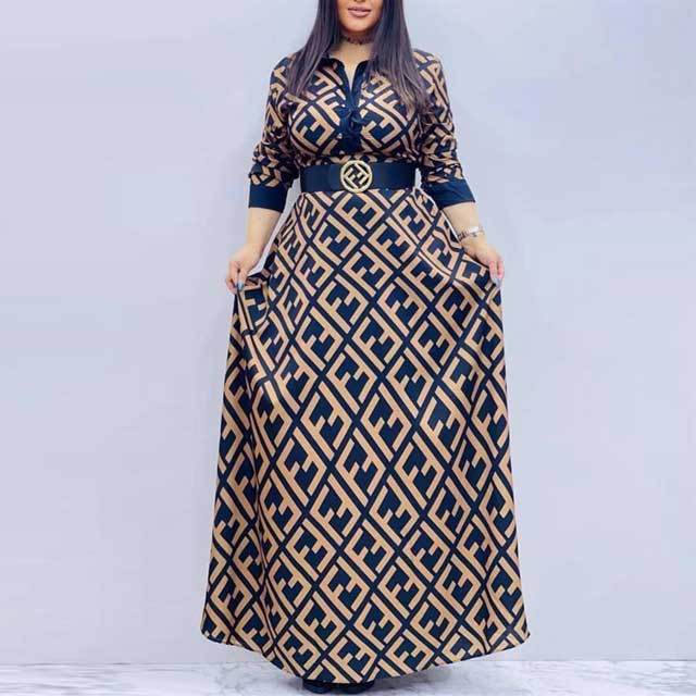 Printed Long Sleeve Swing Maxi Dress