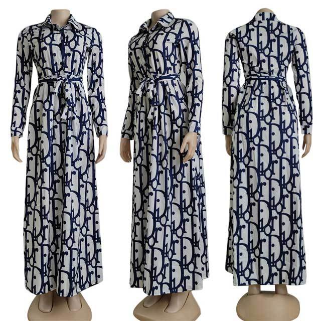 Printed Long Sleeve Swing Maxi Dress