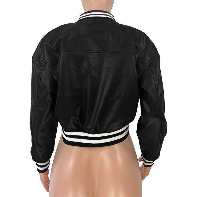 Striped Leather Baseball Jacket