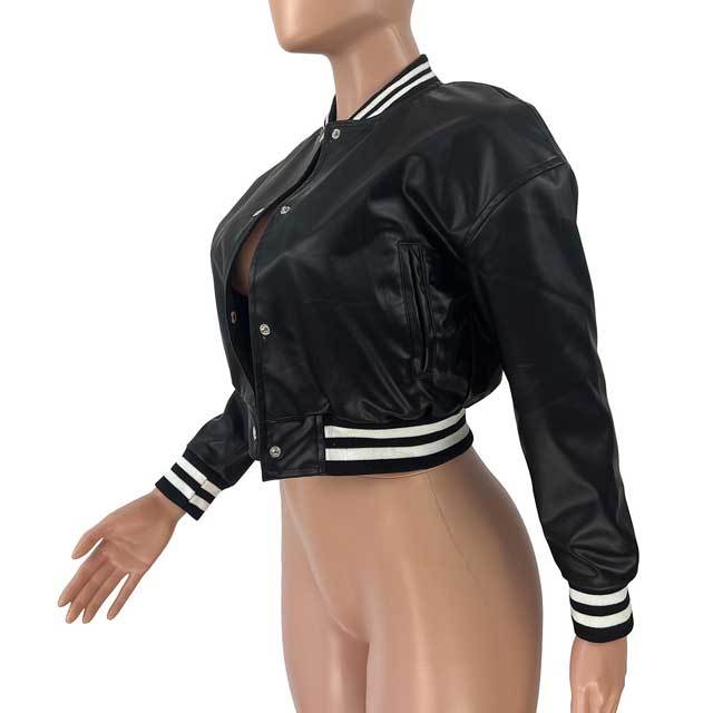 Striped Leather Baseball Jacket