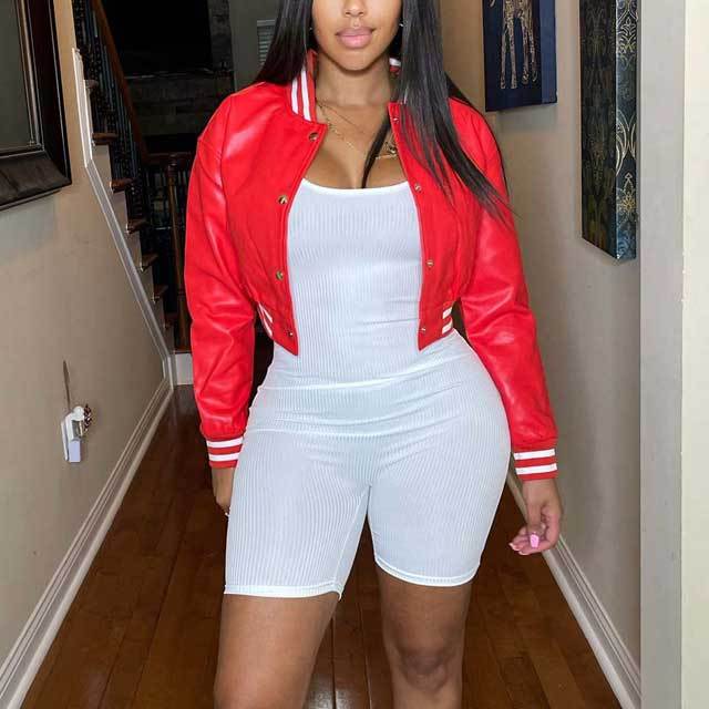 Striped Leather Baseball Jacket