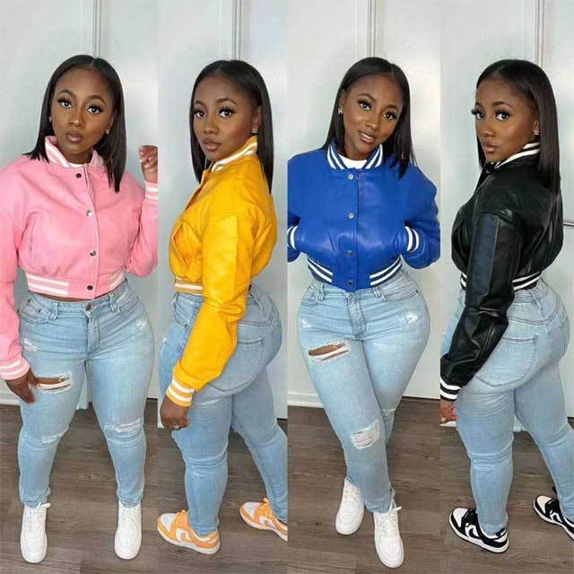 Striped Leather Baseball Jacket