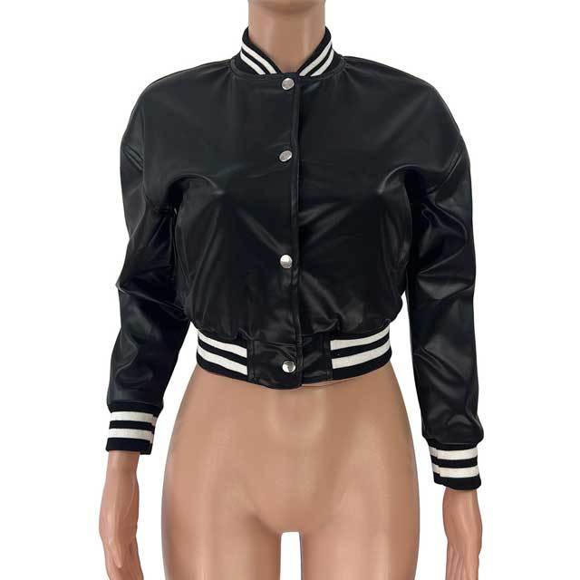 Striped Leather Baseball Jacket