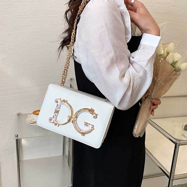Letter Design Chain Leather Messenger Bag