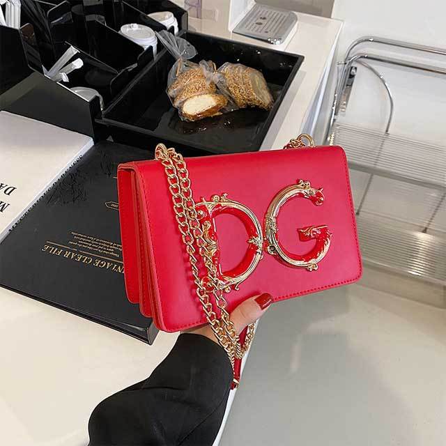 Letter Design Chain Leather Messenger Bag