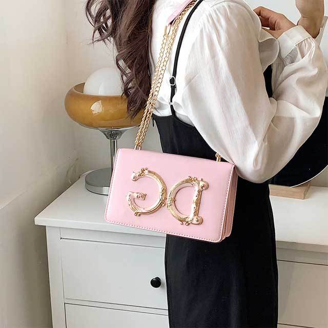 Letter Design Chain Leather Messenger Bag